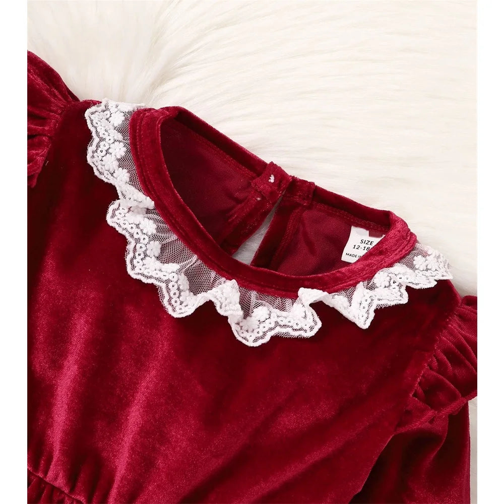 Baby's Velvet Christmas Romper Set