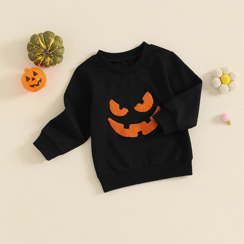 Pumpkin Embroidery Halloween Sweatshirts for Boys and Girls