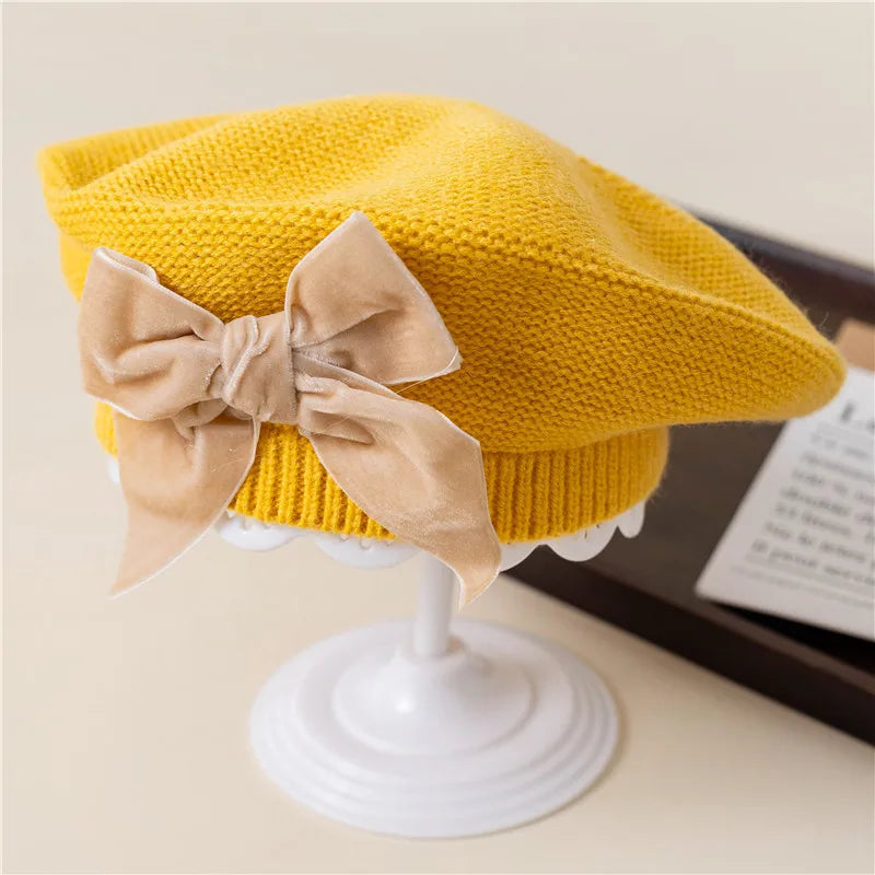 Winter Bowknot Beret Hat for Girls